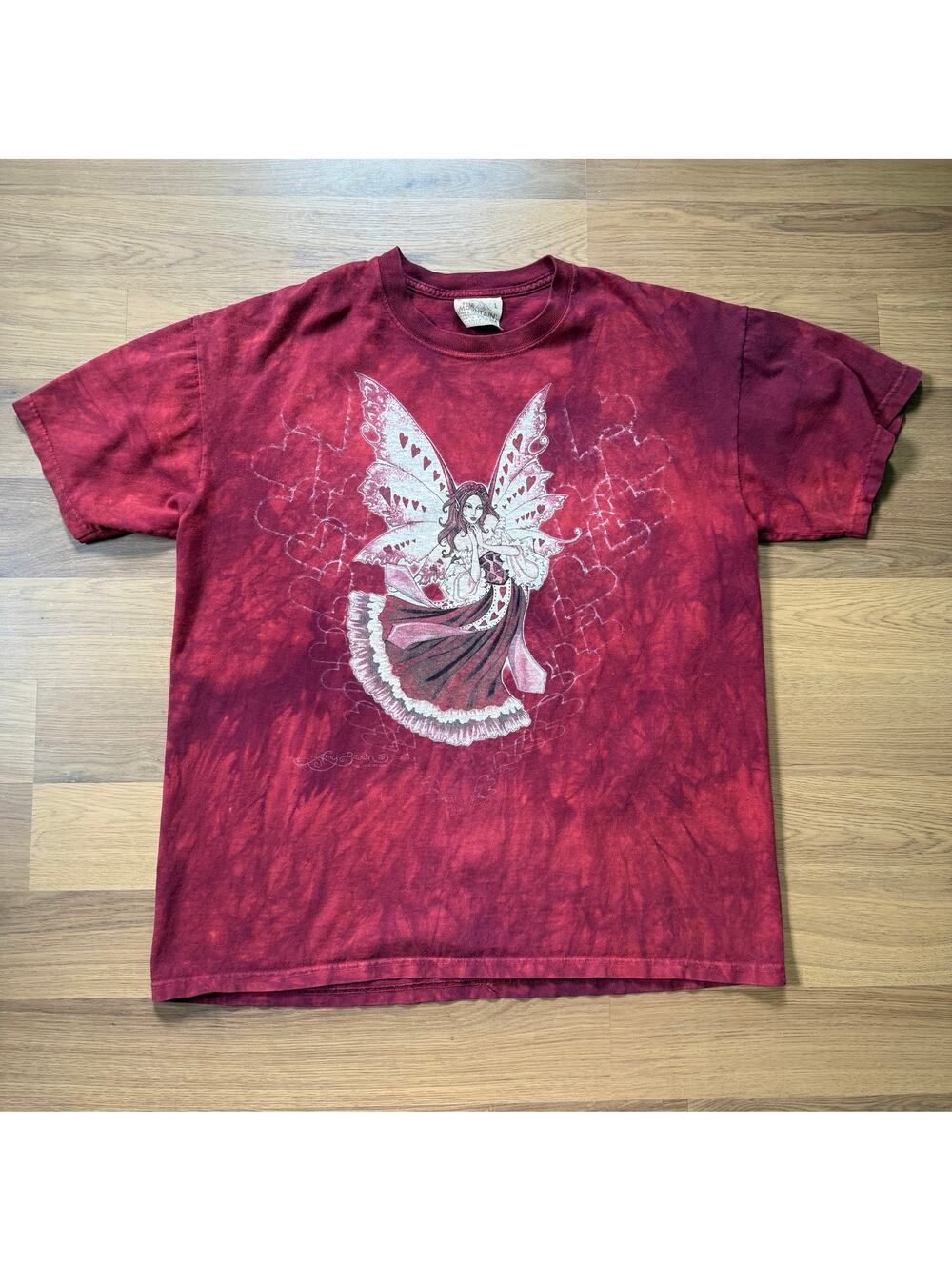 Vintage 2004 The Mountain Red Tie Dye Fairy Hearts Amy Brown Art Shirt Sz Large